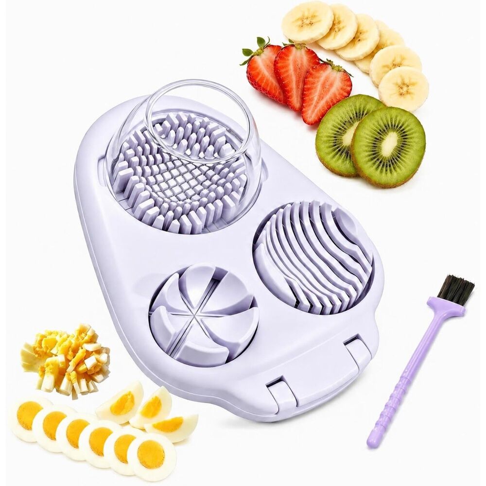 Egg Slicer 3-in-1 Hard Boiled Egg Cutter Slice Wedge Dice Fruit Kitchen Gadget